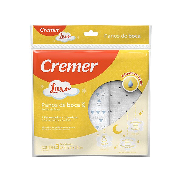 Pano de Boca Luxo Neutro com 3 unidades, 35x35 cm - Cremer
