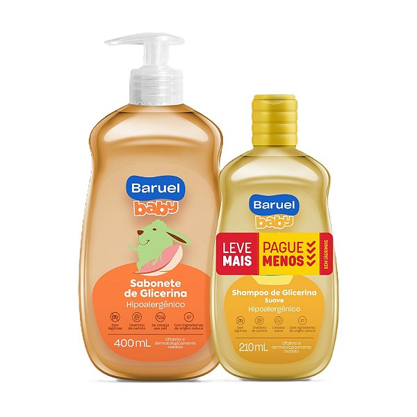Kit Sabonete Liquido 400ml + Shampoo Suave 210ml - Baruel Baby