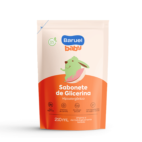Refil Sabonete Liquido Glicerina, 210ml - Baruel Baby