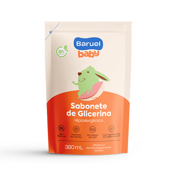 Refil Sabonete Liquido Glicerina, 380ml - Baruel Baby