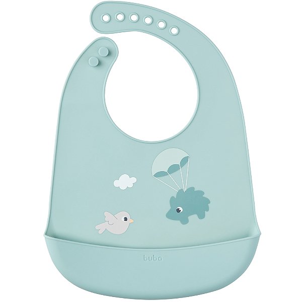 Babador em Silicone com Pega-Migalhas Verde, Cloudy - Buba