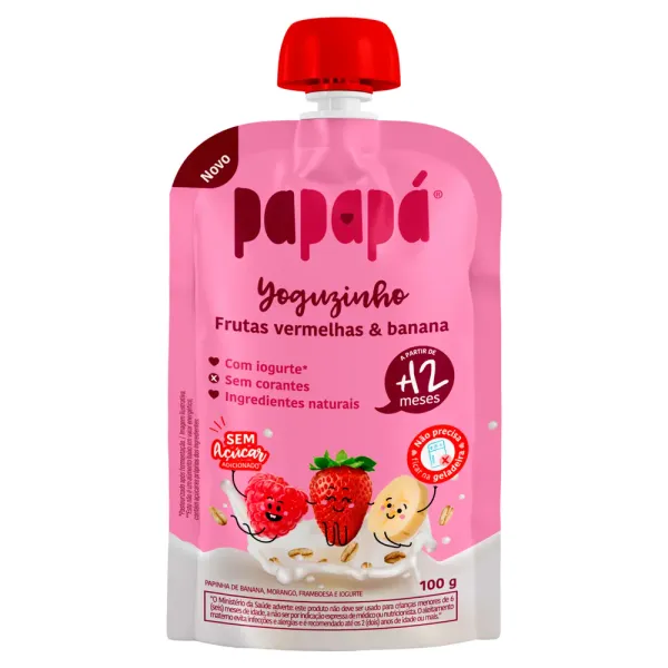 Papinha Iogurte, Frutas Vermelhas e Banana, 100g - Papapá