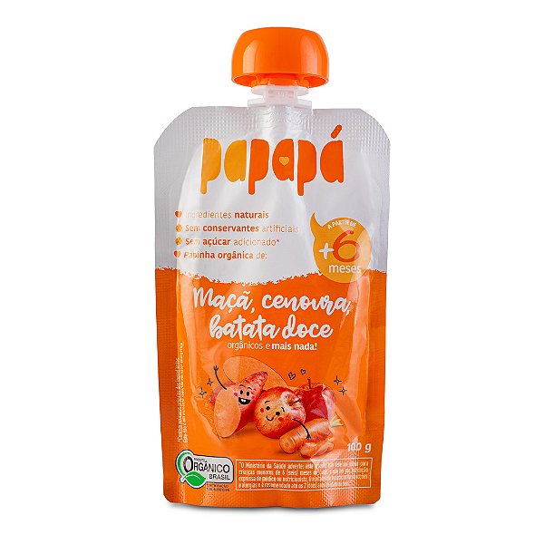 Papinha Orgânica, Maçã, Batata Doce e Cenoura, 100g - Papapá
