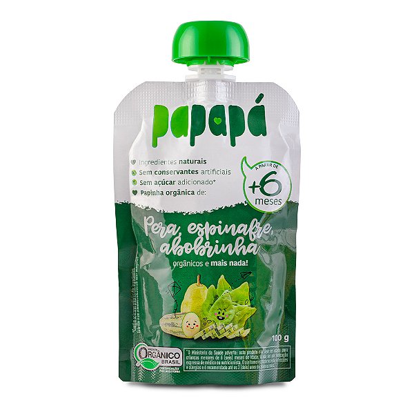 Papinha Orgânica, Pêra, Espinafre e Abobrinha, 100g - Papapá