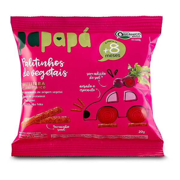 Biscoito Infantil Palitinhos de Vegetais: Beterraba e Grão-de-bico, 20g - Papapá