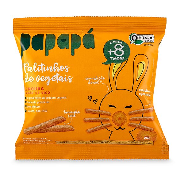 Biscoito Infantil Palitinhos de Vegetais: Cenoura e Grão-de-bico, 20g - Papapá