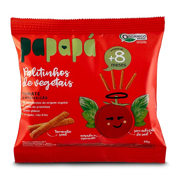 Biscoito Infantil Palitinhos de Vegetais: Tomate e Manjericão, 20g - Papapá