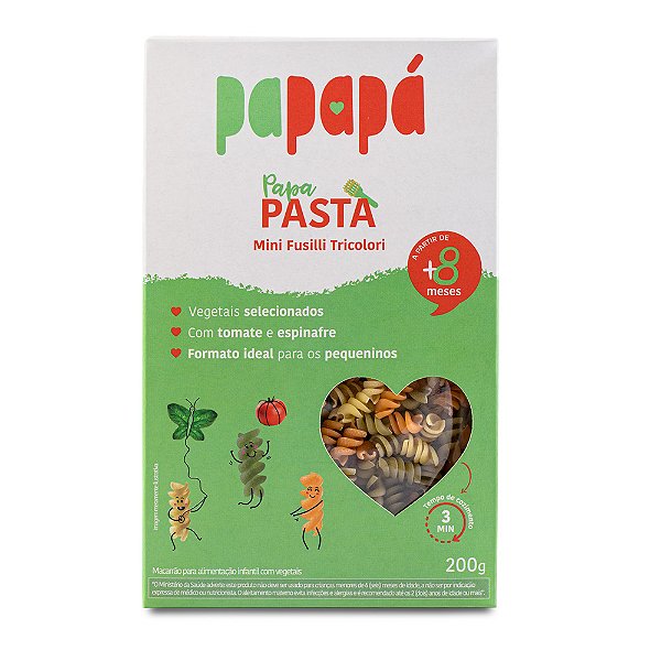 Macarrão Infantil PapaPasta: Mini Fusilli Tricolori com Vegetais, 200g - Papapá