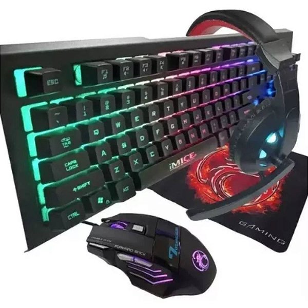 Kit Gamer 4 Em 1 Teclado Mouse Headset Mousepad Gk470 Imice