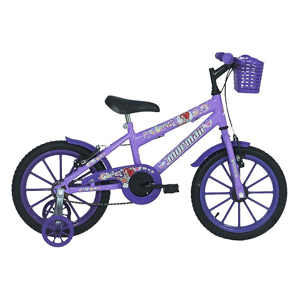 Bicicleta Mormaii Aro 16 Sweet Girl c/ Cesta V-Brake Lilás