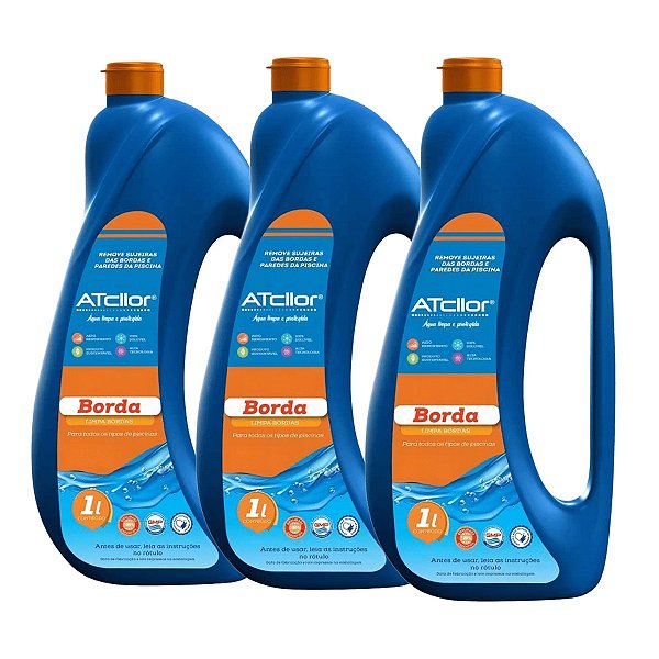 Kit C/ 3 Limpa Bordas Para Piscinas Desengordurante Atcllor 1 L