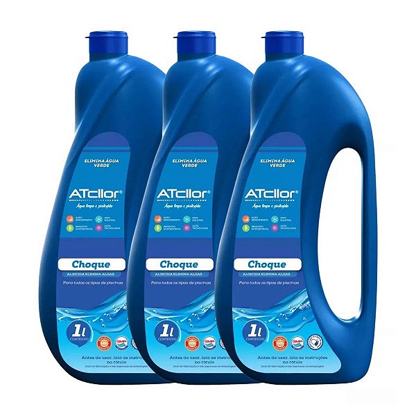 Kit C/ 3 Algicida De Choque Trata Água Verde De Piscina Atcllor 1 L