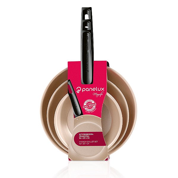 Kit de Frigideiras Francesas Antiaderente Panelux Magnific Bege Cereja – 16 cm, 20 cm e 24 cm