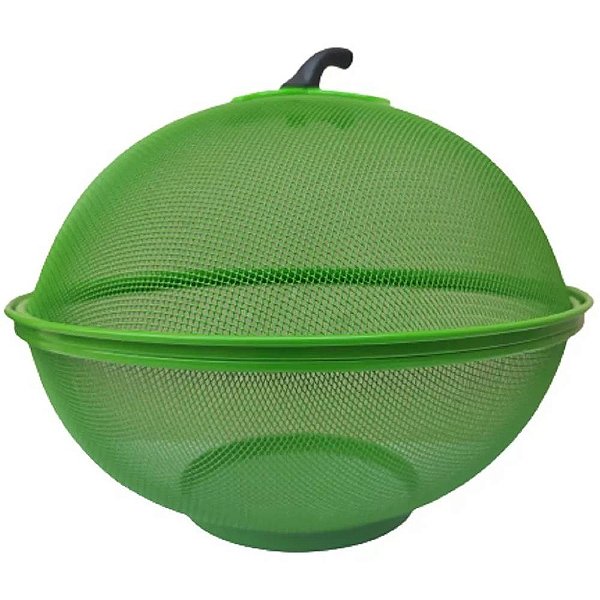 Fruteira Cesto De Mesa Telada Com Tampa Redonda Verde