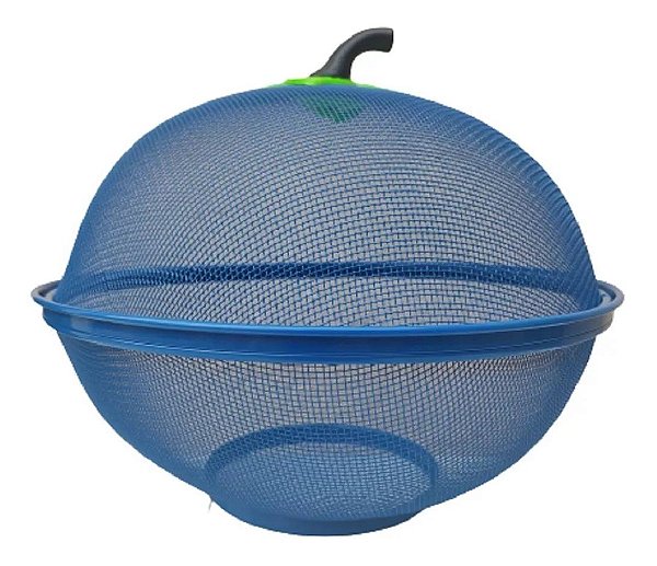 Fruteira Cesto De Mesa Telada Com Tampa Redonda Azul