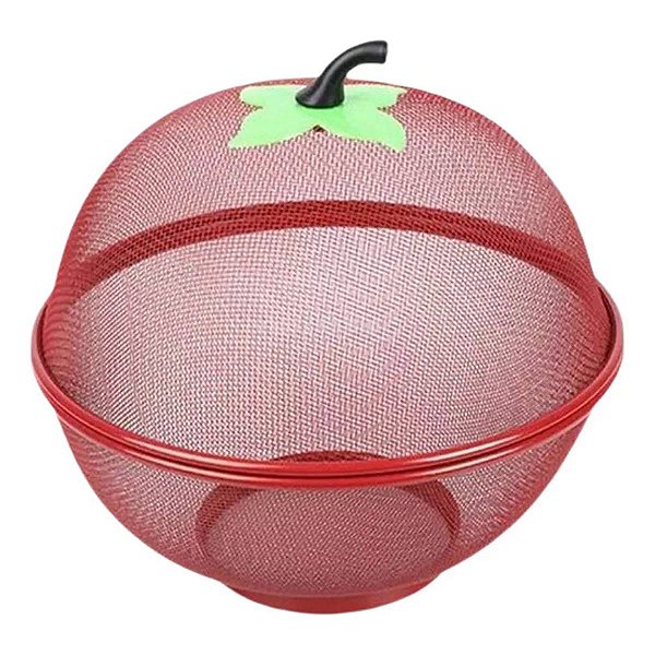 Fruteira Cesto De Mesa Telada Com Tampa Redonda Vermelho