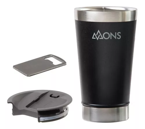 Copo Termico Mons Em Aco Inox Com Tampa - 473Ml - Preto