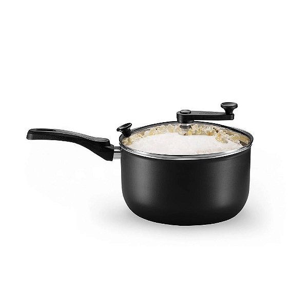 Pipoqueira MTA Antiaderente Tampa de Vidro 3,6L Preto/Bege