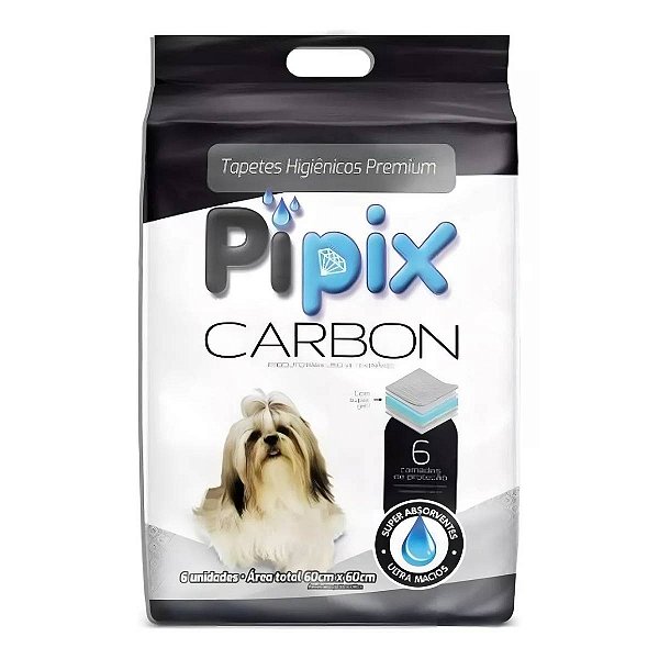 Tapete Higiênico Carbono Pipix C/6un 60X60cm