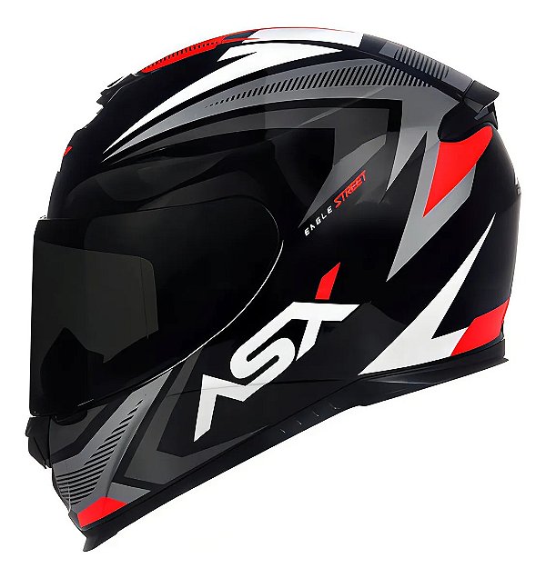 Capacete ASX Eagle Street Brilho Preto/Grafite/Branco Tamanho 58/M