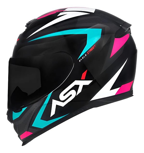 Capacete ASX Eagle Street Brilho Preto/Tiffany/Rosa – Tamanho 58/M