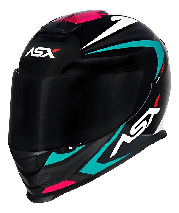 Capacete ASX Eagle Street Brilho Preto/Tiffany/Rosa – Tamanho 58/M