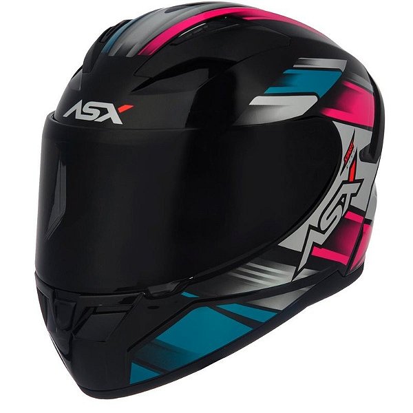 Capacete ASX City Start Brilhante – Preto/Turquesa/Rosa Tamanho 56/S