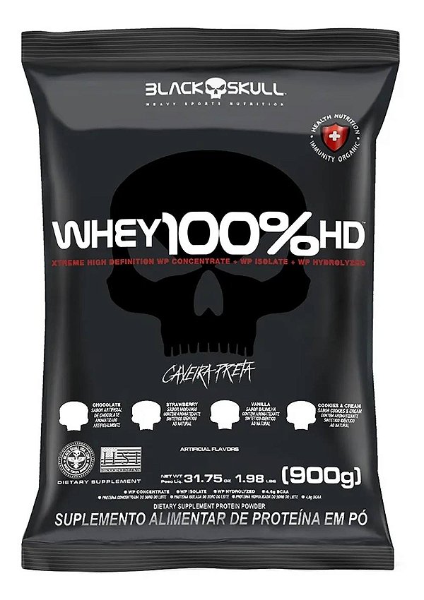 Whey Protein 100% HD Black Skull Refil 900g Morango