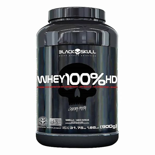 Whey 100% Hd Black Skull Caveira Preta 900g Baunilha