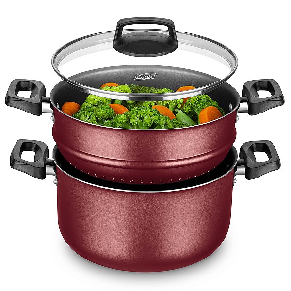 Cuscuzeira Cozivapor Cristal MTA Cereja com Tampa de Vidro