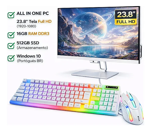 Deasytech All in One 23.8" Intel i5 16GB 512GB SSD Branco