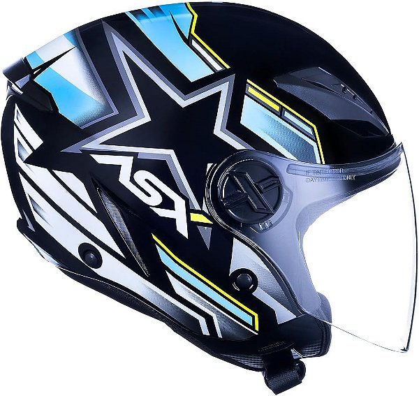 Capacete ASX City Air Pilot Preto Azul e Amarelo