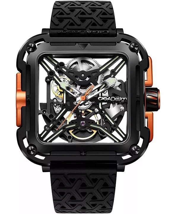 Relógio Automático Ciga Design X Series Gorilla Skeleton preto e laranja X011-BLOG-W25BK
