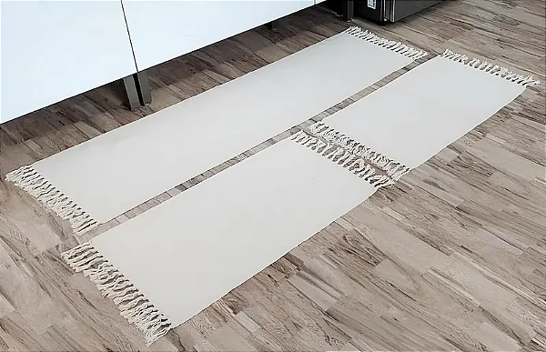 Jogo de Tapete Cozinha Passadeira e Capacho 3 Peças: Cru