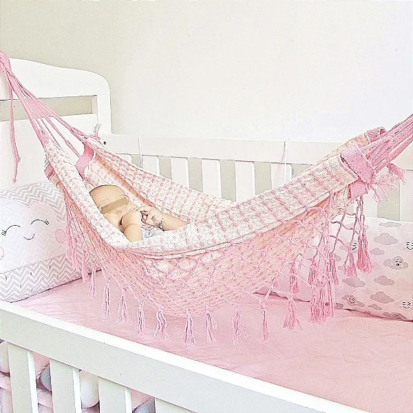 Rede de Dormir para Berço de Bebê 100% Algodão Rosa