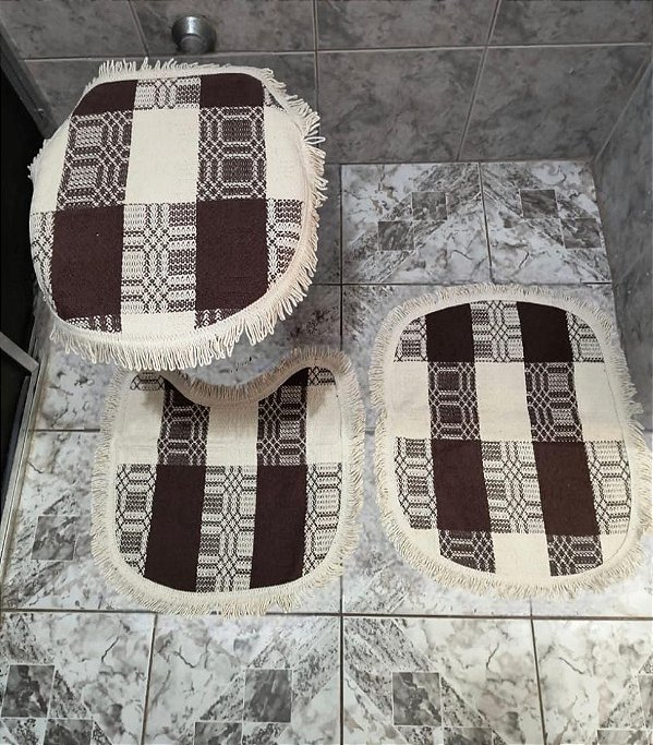 Jogo Tapete Banheiro Artesanal de Luxo 3 Peças