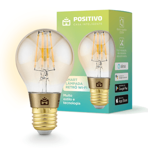Smart Lâmpada Retrô Wi-Fi Positivo Casa Inteligente - E27 - 7W - Dourado/Ambar - Wi-Fi - 360° - Vida Útil 20.000h