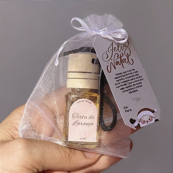 Aromatizador para carro 10ml com saquinho de organza e tag Natal