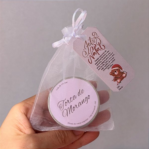 Vela 15g com saquinho de organza e tag Natal