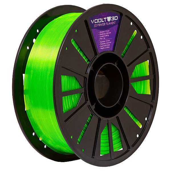 Filamento Voolt 3D PETG Verde Neon Translúcido High Fluidity Premium - 1Kg