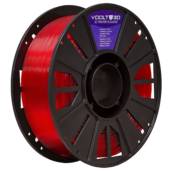 Filamento Voolt 3D PETG Vermelho Translúcido HF Premium - 1Kg