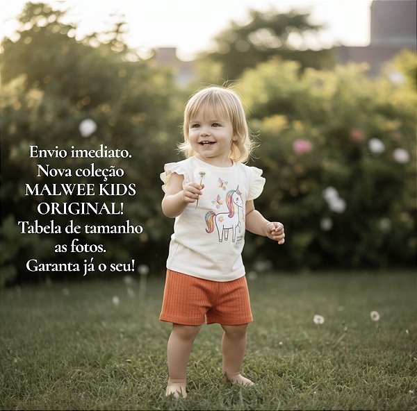 CONJUNTO INFANTIL MENINA MALWEE UNICORNIO SHORT VERAO MW