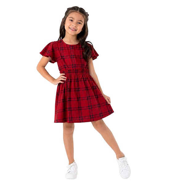 VESTIDO XADREZ INFANTIL MALWEE CONFORTÁVEL VERMELHO FESTA