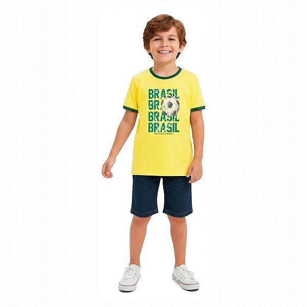 CAMISETA BRASIL INFANTIL MENINO COPA DO MUNDO MALWEE ALGODAO