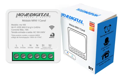 MINI INTERRUPTOR INTELIGENTE - 1 CANAL - 16A - WIFI - NOVA DIGITAL