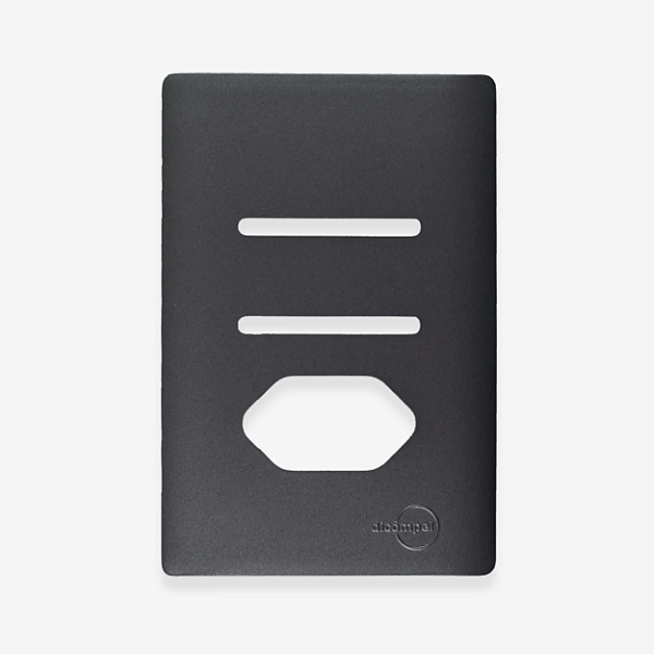 PLACA + SUPORTE - 4X2 - 2 INTERRUPTOR + 1 TOMADA - PRETO GRAFITE