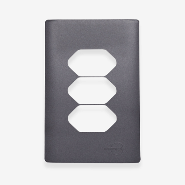 PLACA + SUPORTE 4X2 - 3 TOMADAS - PRETO GRAFITE - NOVARA