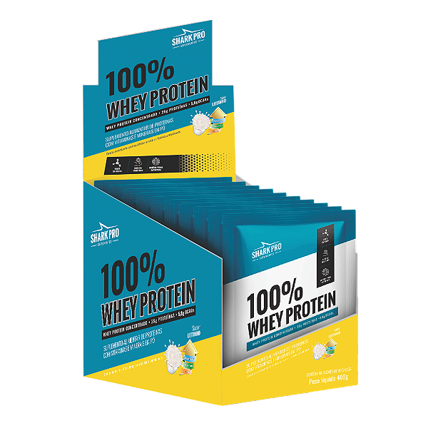 100% WHEY PROTEIN - WPC - WHEY PROTEIN POTE 40G SACHE SABOR  LEITINHO DISPLAY