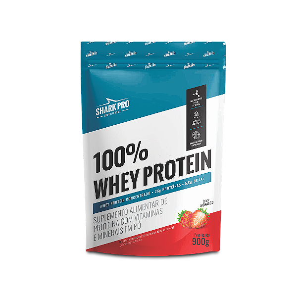100% WHEY MORANGO 900G POUCH