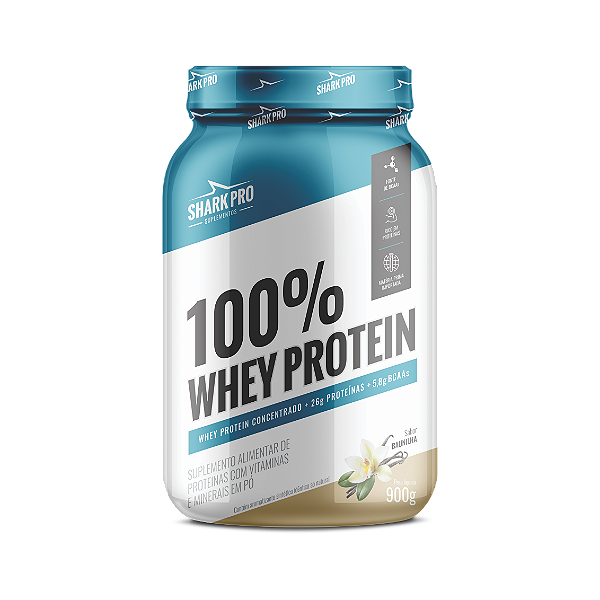 100% WHEY PROTEIN - WPC - WHEY PROTEIN POTE 900g SABOR BAUNILHA